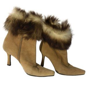 Stuart Weitzman Tan Ankle Boots with Fur Trim